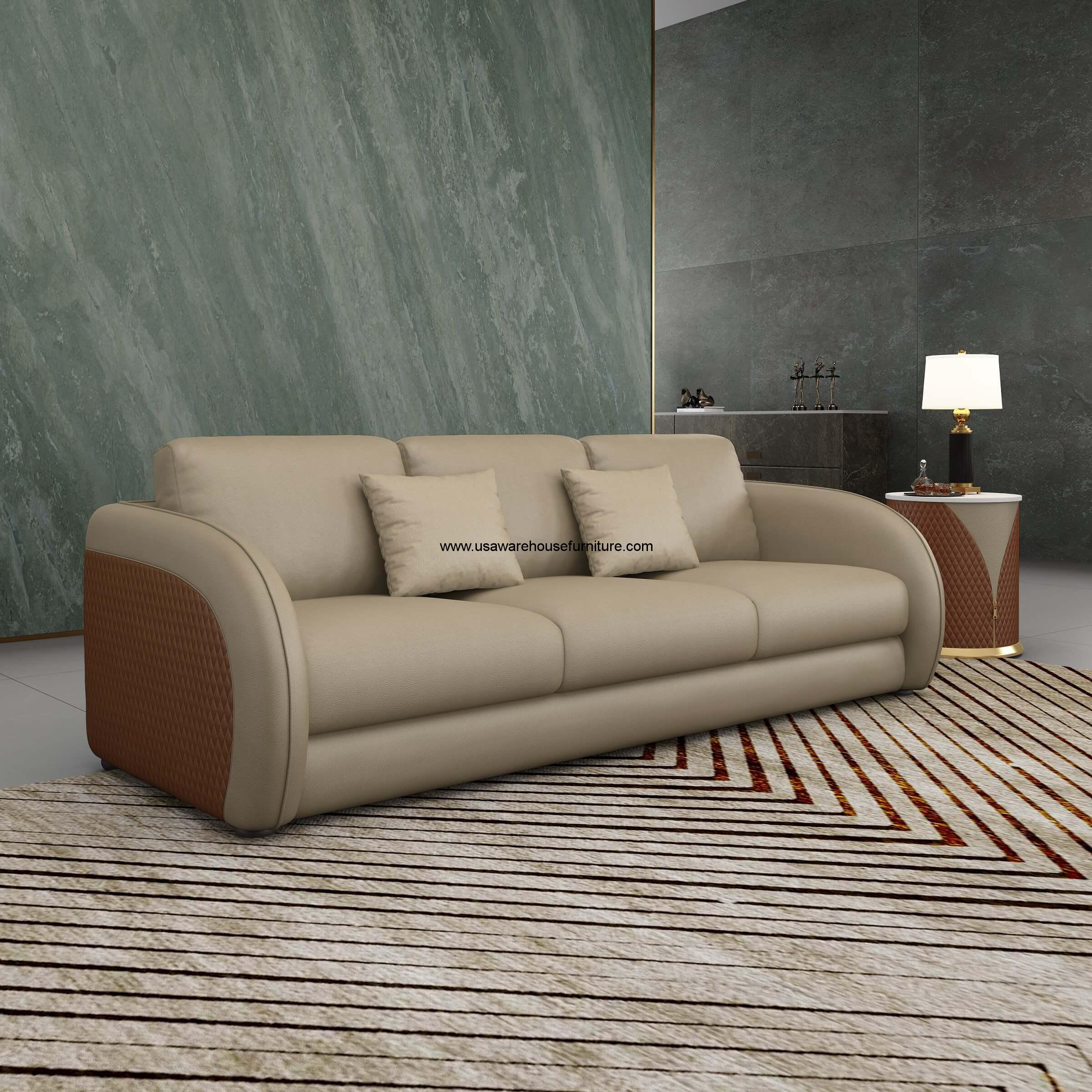 Noir Sand Beige & Brown Italian Leather Luxury Sofa - USA Warehouse