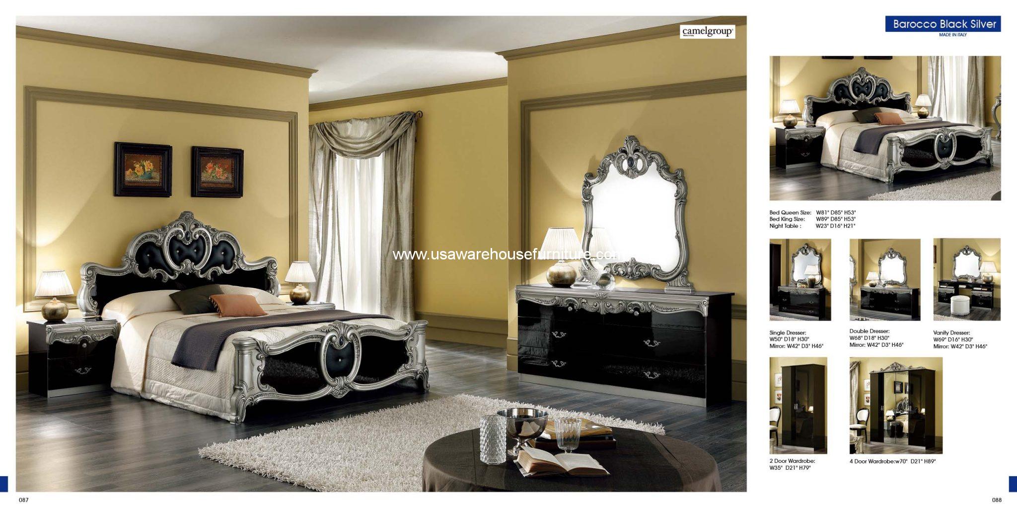black and silver dresser set Latitude Run Luxury Upholstered Panel Bedroom Set with Wingback Headboard in Black Pieces Included: 6 Piece