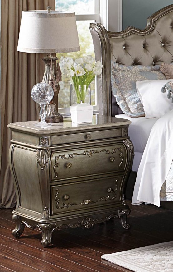 Chantelle Nightstand WGranite Top Pearl White ACME23543 USA