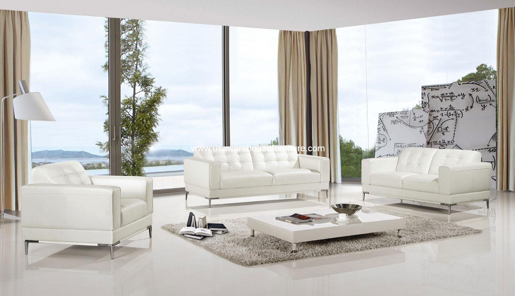 White Leather Modern Sofa Set