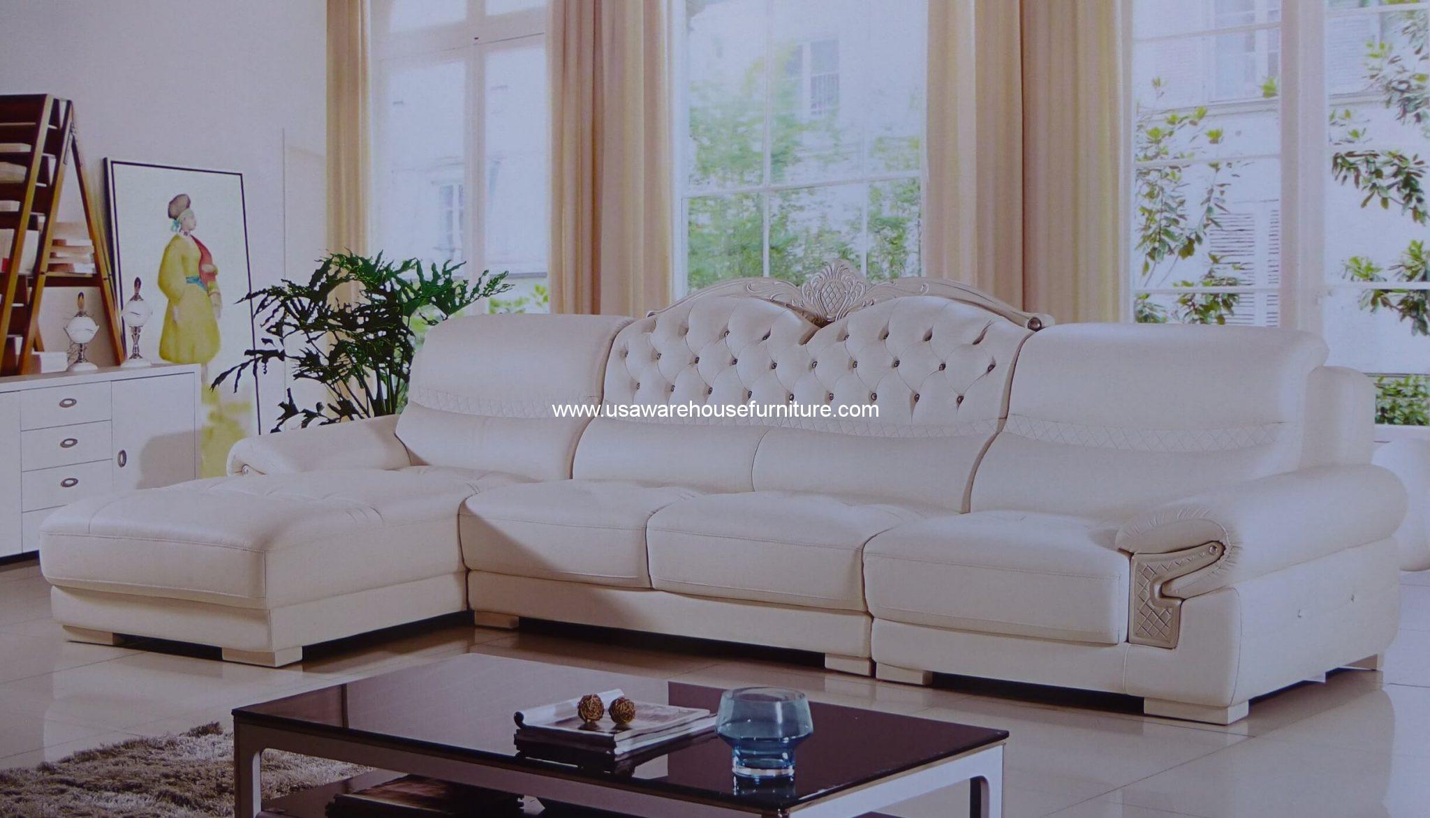 3 Piece Victorian Genuine Ivory Leather Sectional Set USA Warehouse