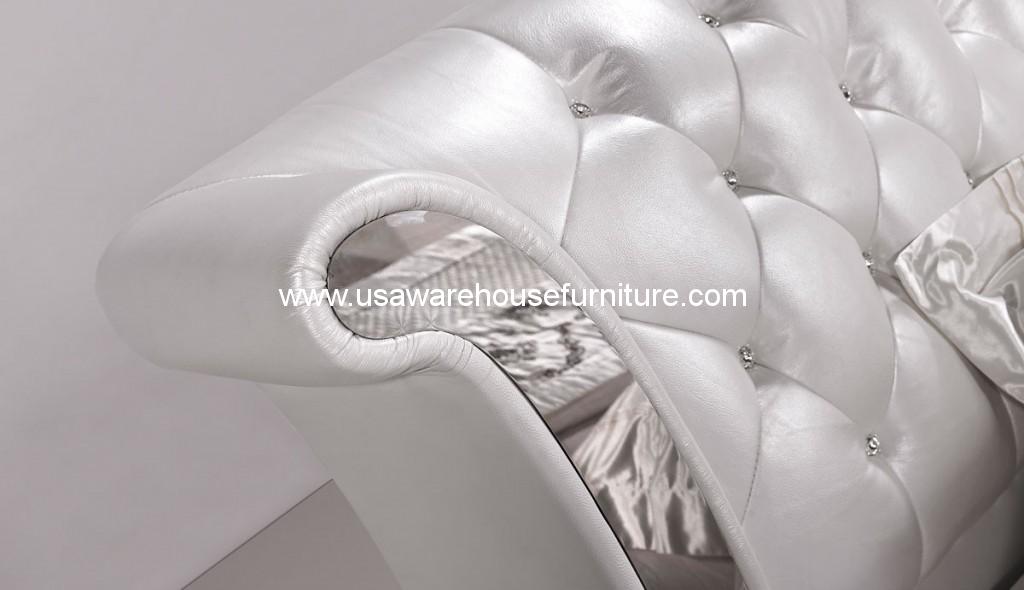 Modern 3 Piece Wing Genuine White Leather Bedroom Set USA Warehouse