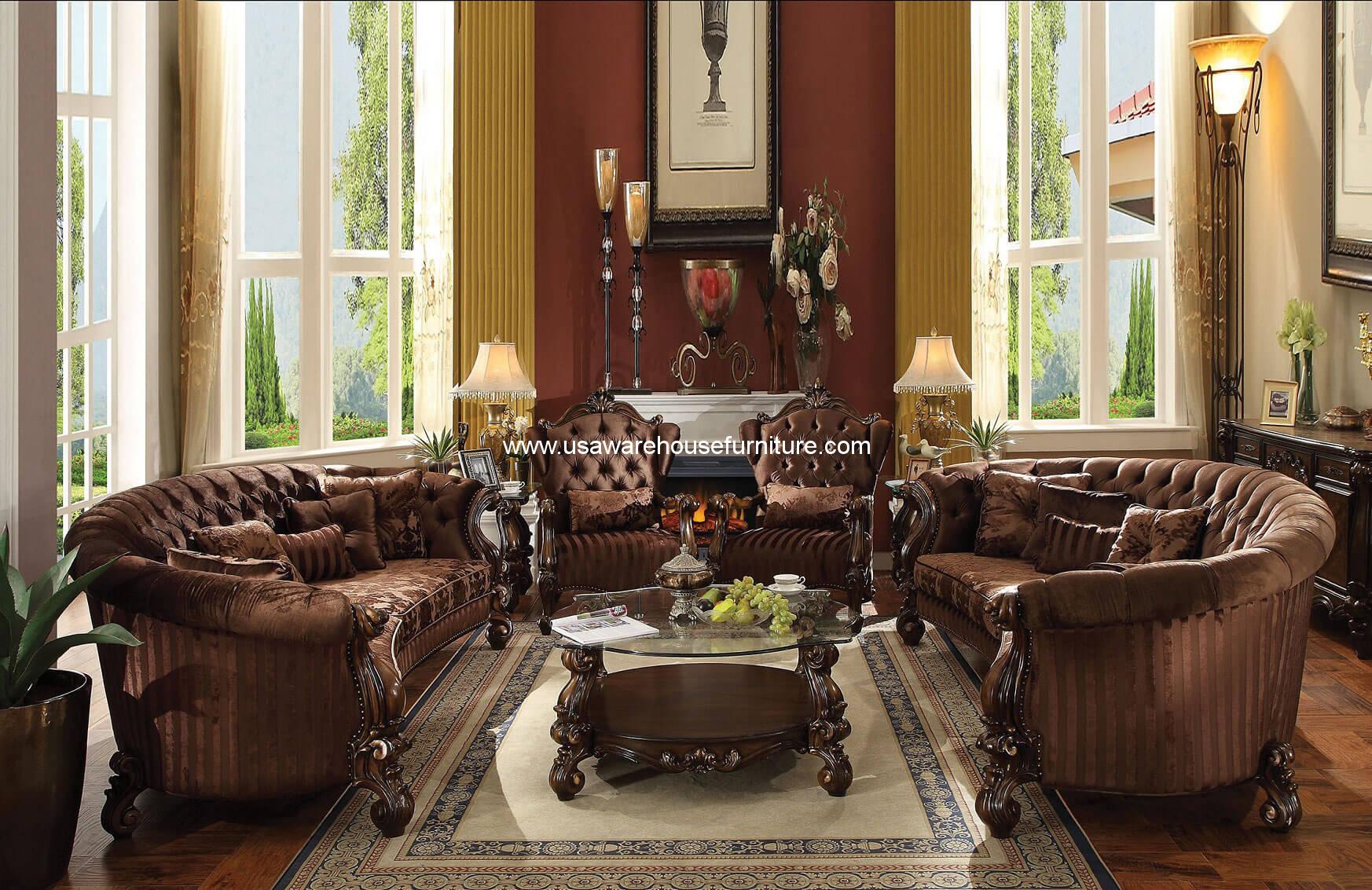 Versailles Curved Sofa With Accent Chair 4 Piece Set in Brown