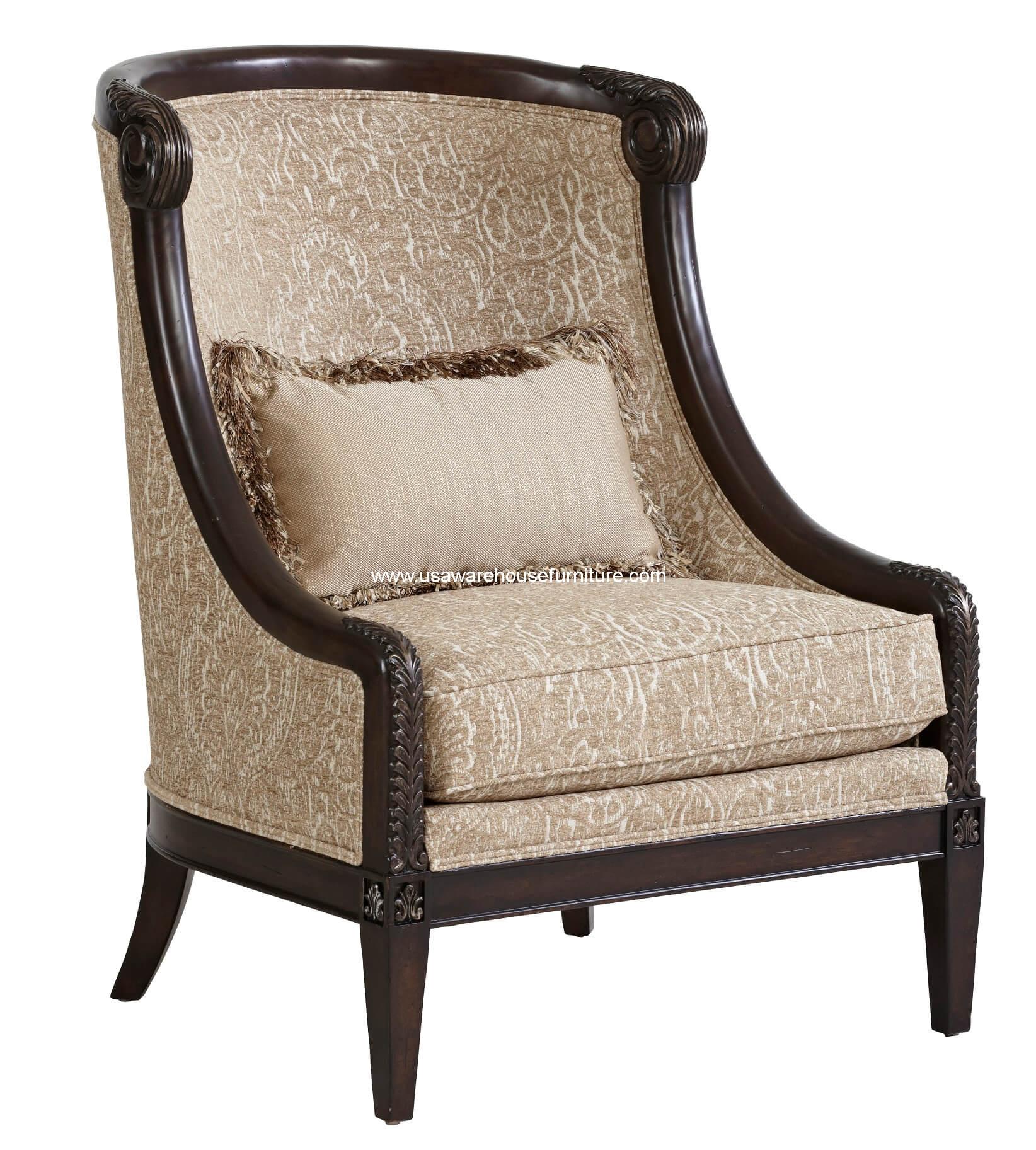 Giovanna Azure Carved Wood Trim Accent Chair