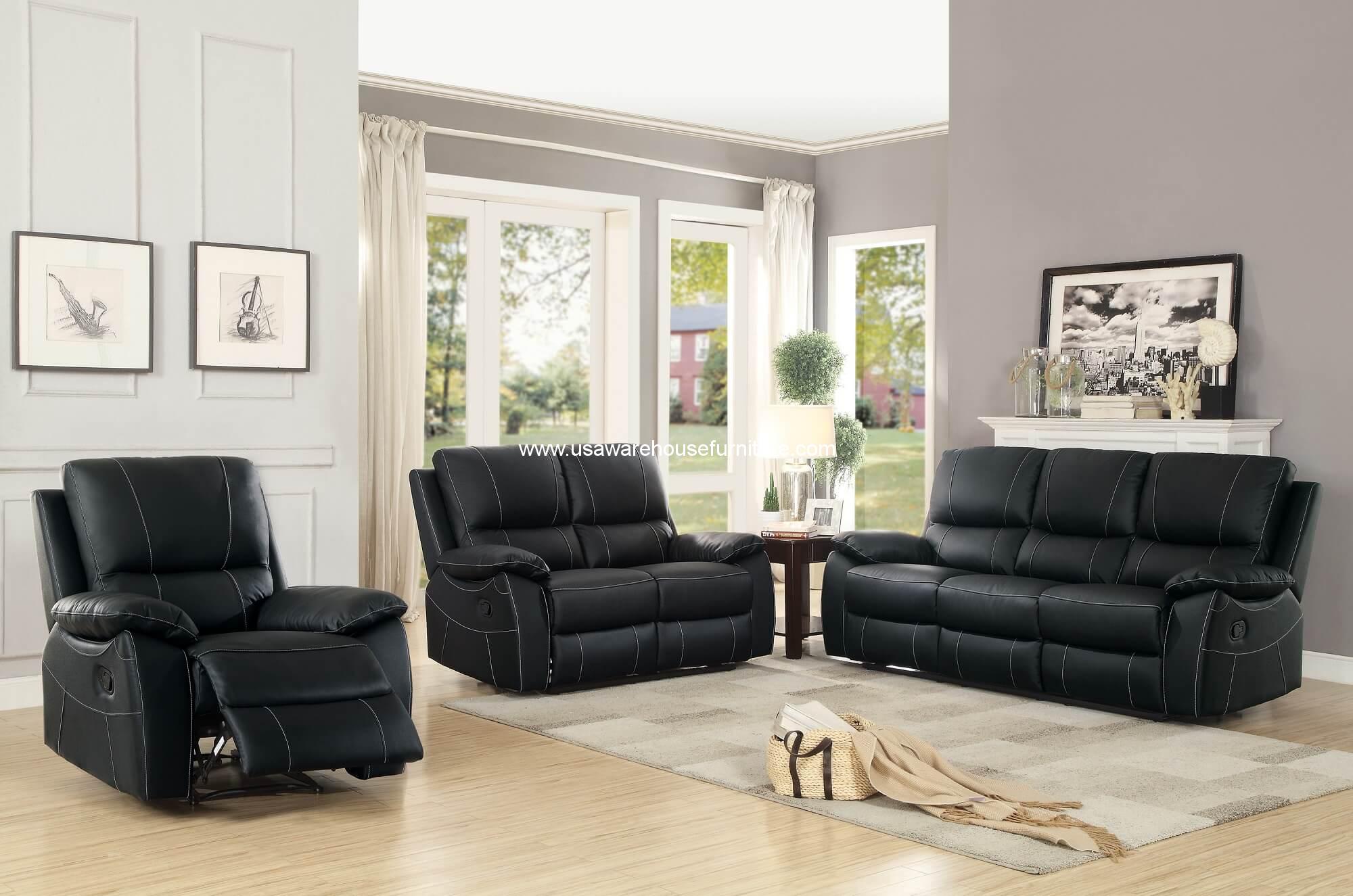 Black Leather Reclining Sofa Set