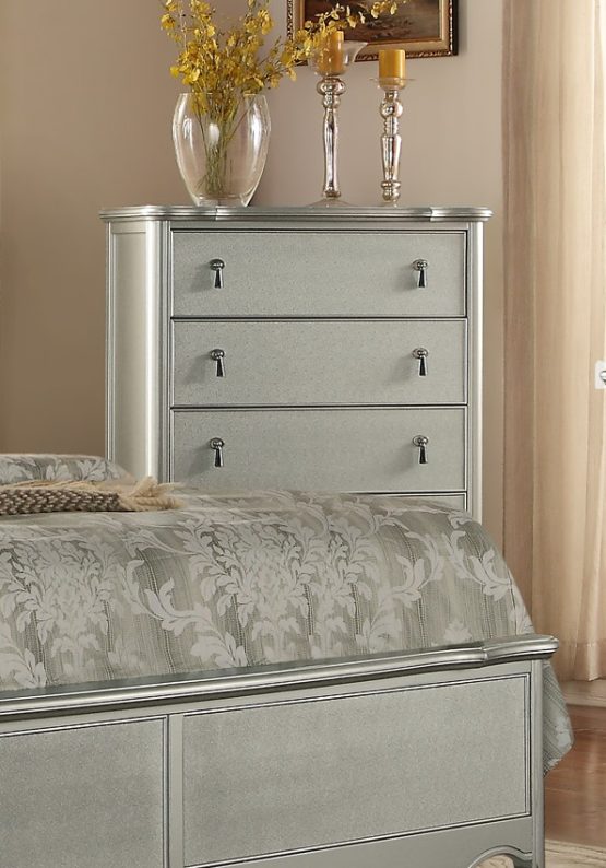 4 Piece Toulouse Silver Finish Panel Bedroom Set USA Warehouse Furniture