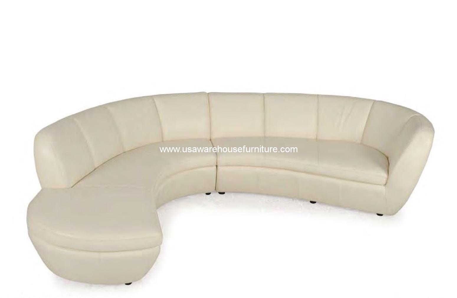 Cream Leather Modern Curved Sectional