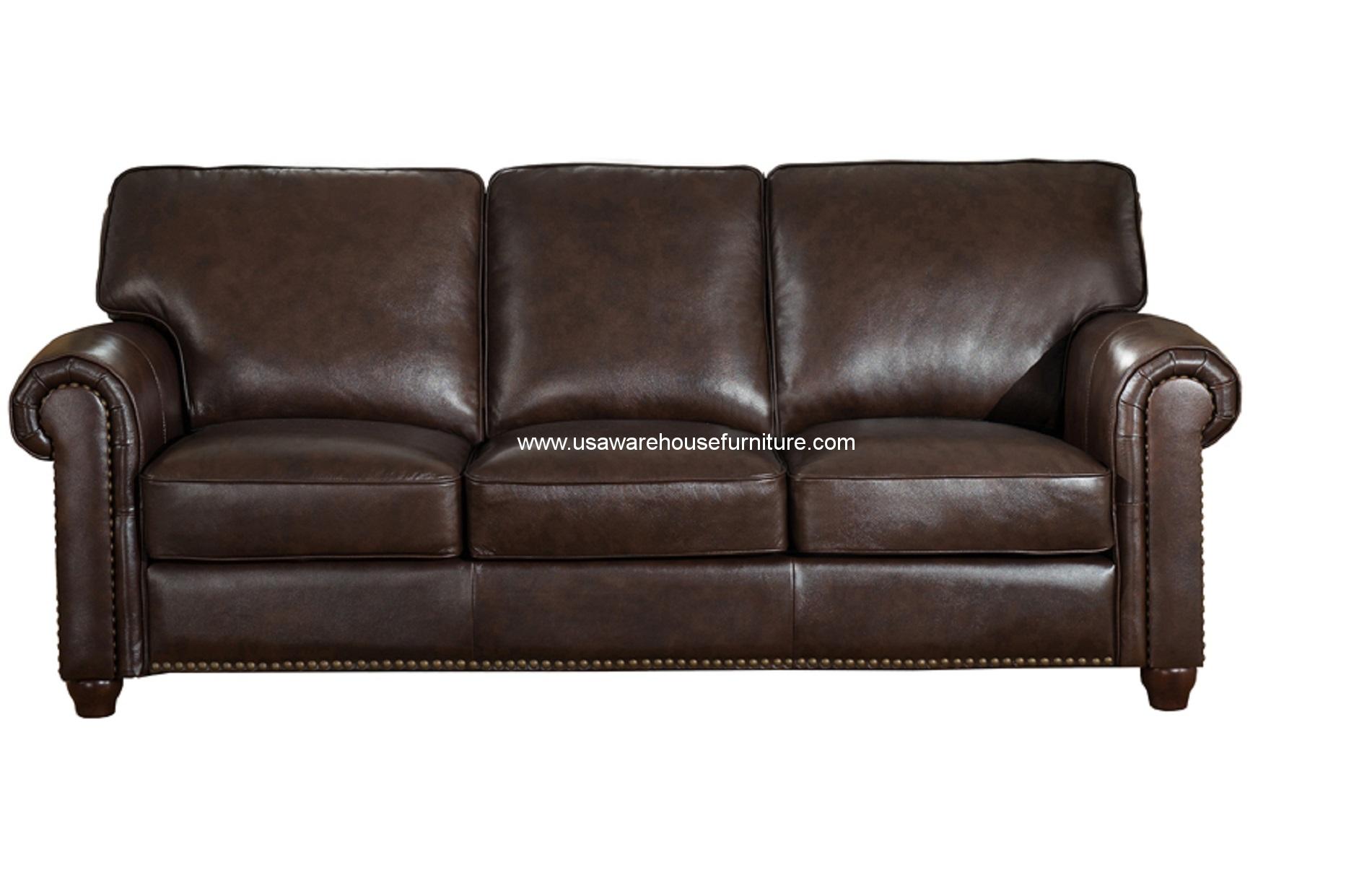 Barbara Dark Brown Full Top Grain Leather Sofa USA Warehouse Furniture