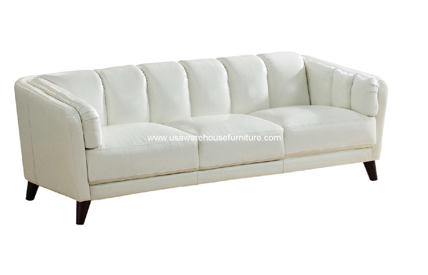 Frances Ivory White Full Top Grain Leather Sofa USA Warehouse Furniture