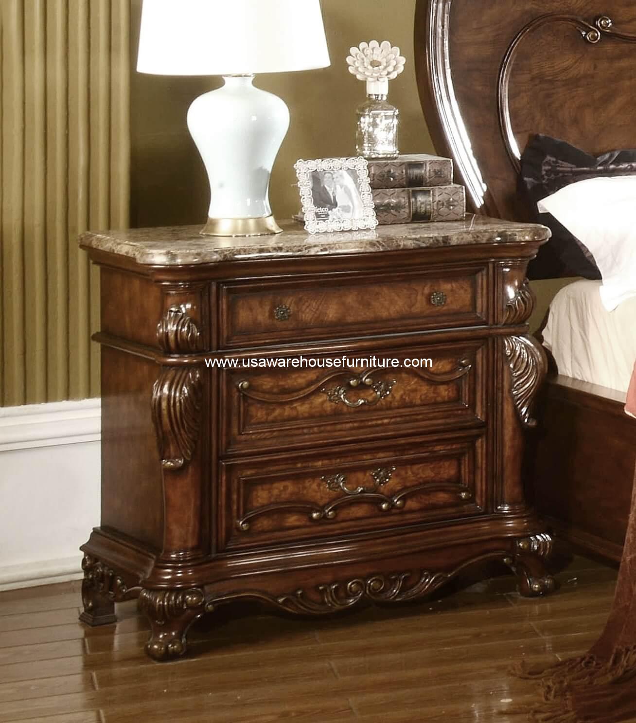 Antoinetta Night Stand, Marble Top Mariem Furniture