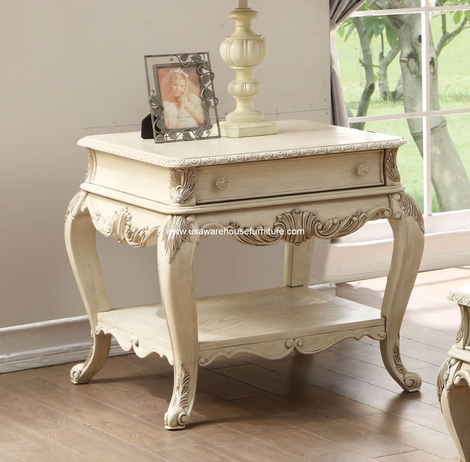 Ragenardus End Table Antique White Finish USA Warehouse Furniture