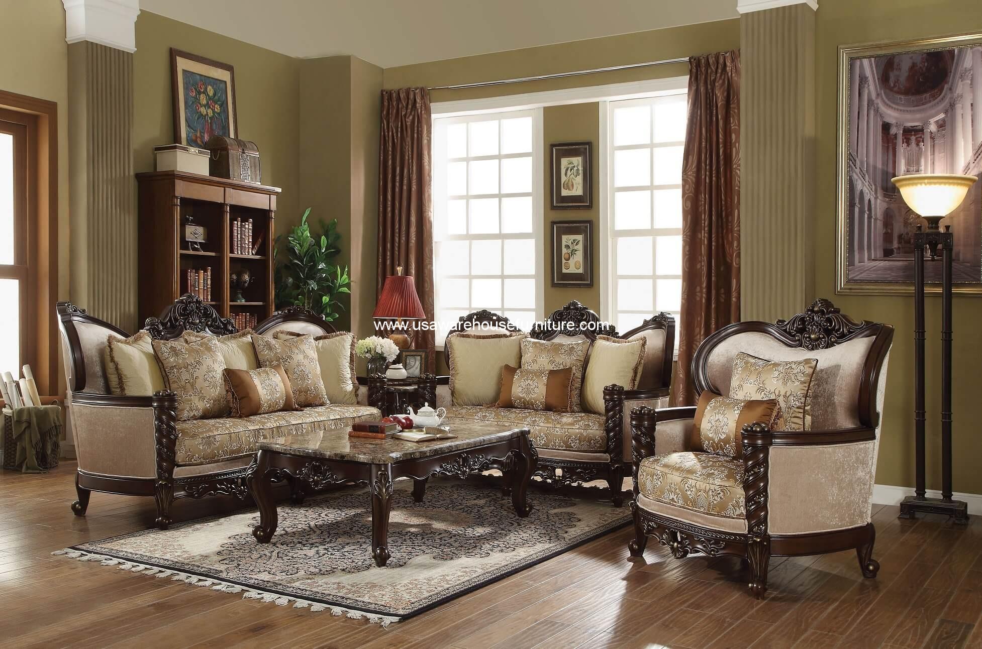 Devayne Wood Trim Living Room Set USA Warehouse Furniture