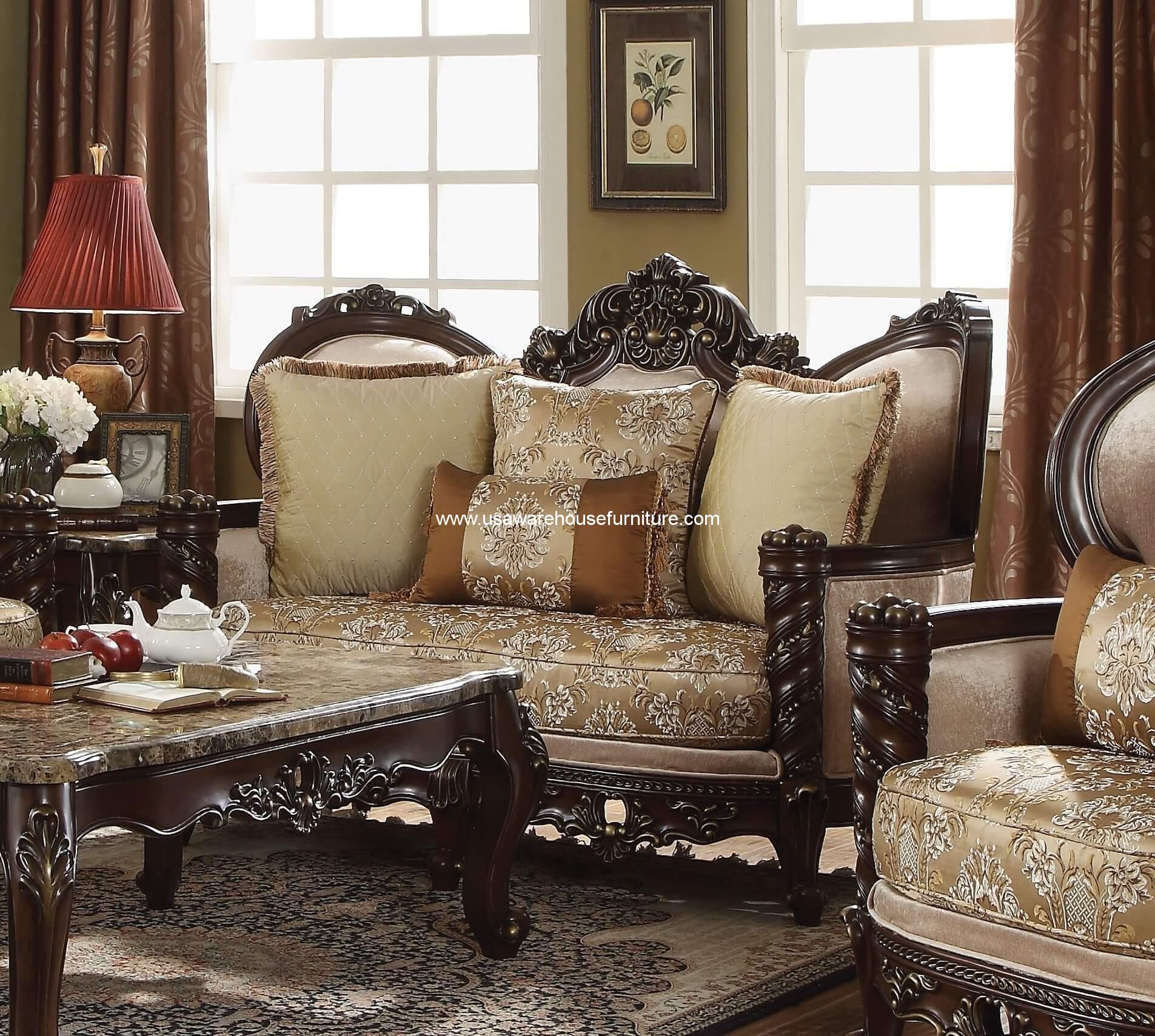 Devayne Wood Trim Loveseat Dark Walnut Finish USA Warehouse Furniture