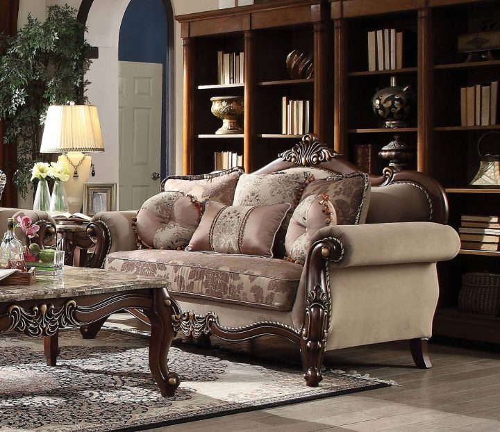 Mehadi Wood Trim Loveseat Walnut Finish USA Warehouse Furniture