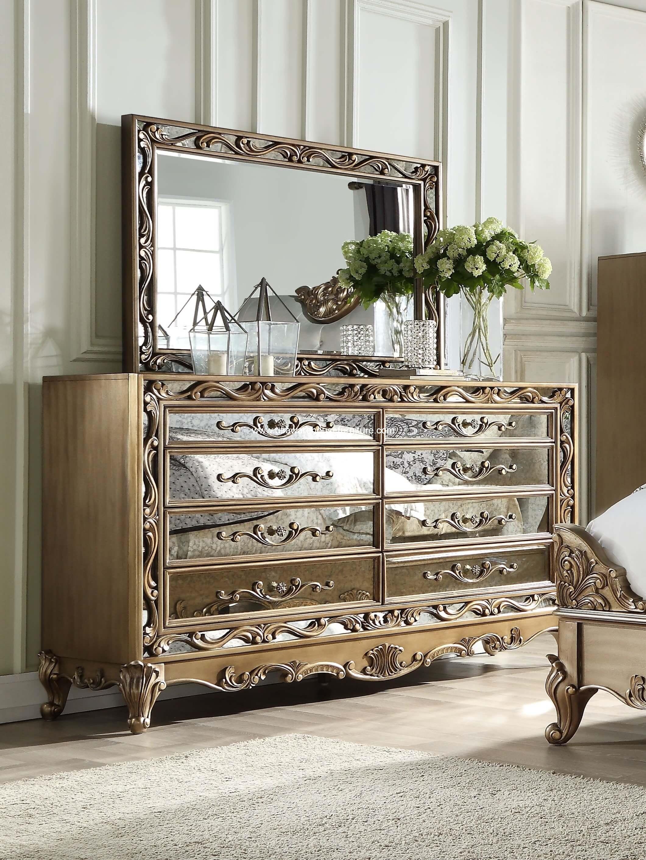 Orianne Drawer Dresser Antique Gold Finish - USA Warehouse Furniture