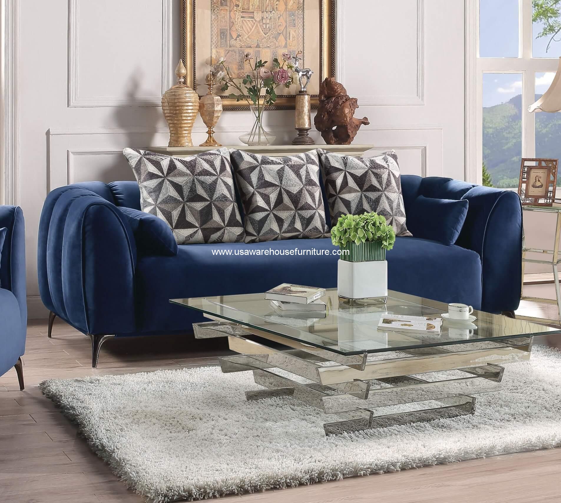 Hellebore Sofa Blue Velvet USA Warehouse Furniture