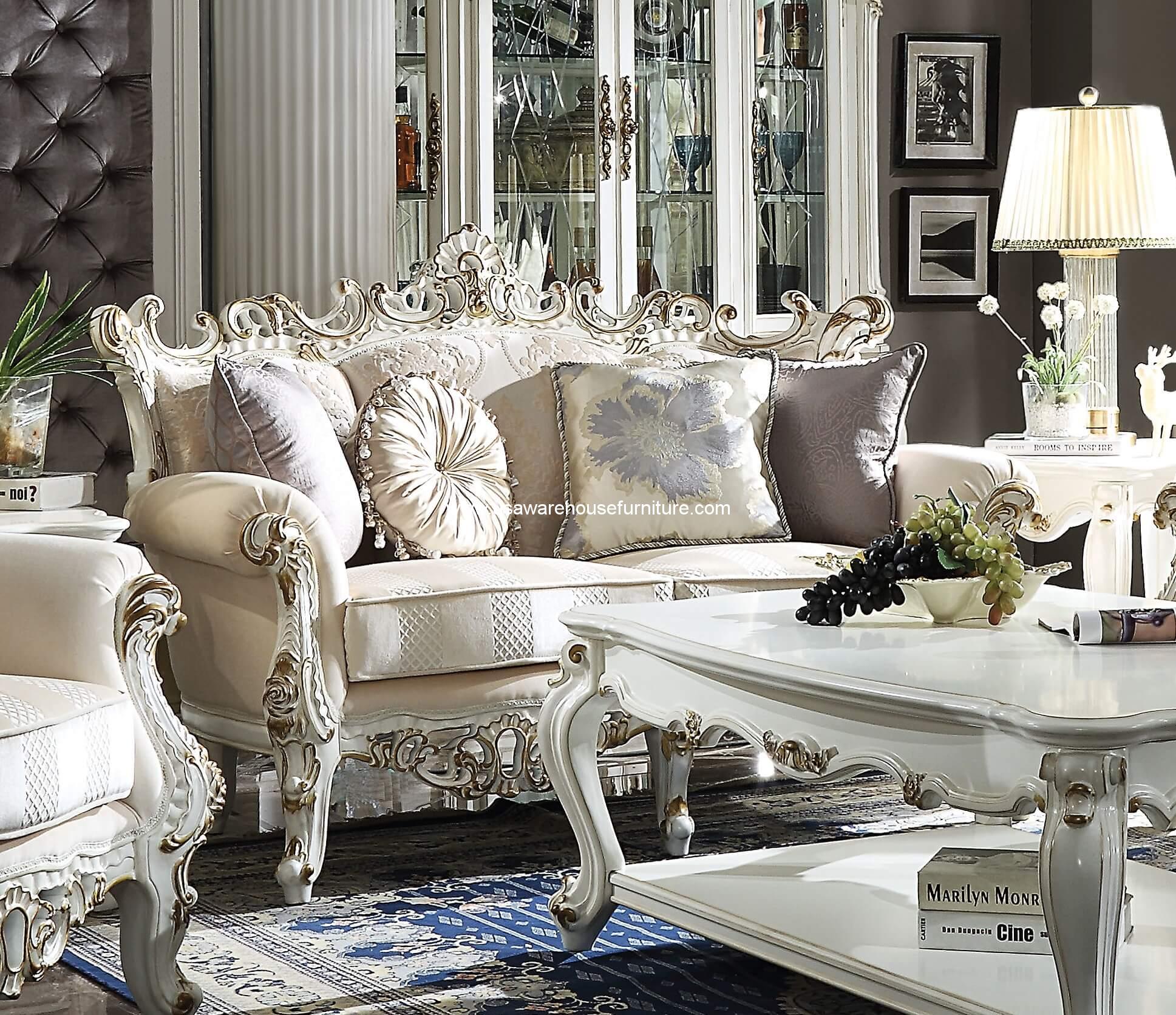 Picardy II Victorian Loveseat Antique Pearl - USA Warehouse Furniture