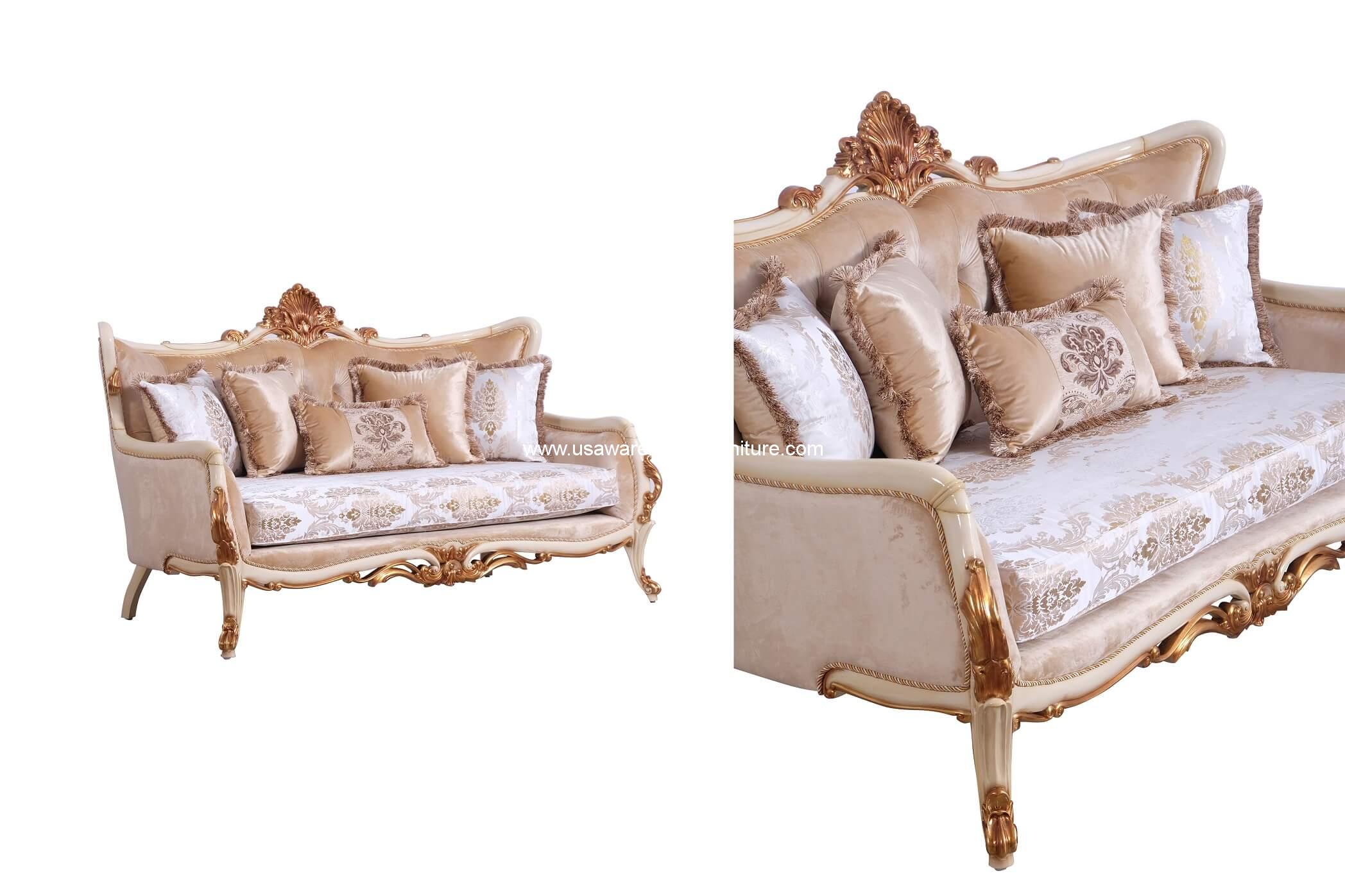 Veronica III Beige Wood Trim Loveseat USA Warehouse Furniture