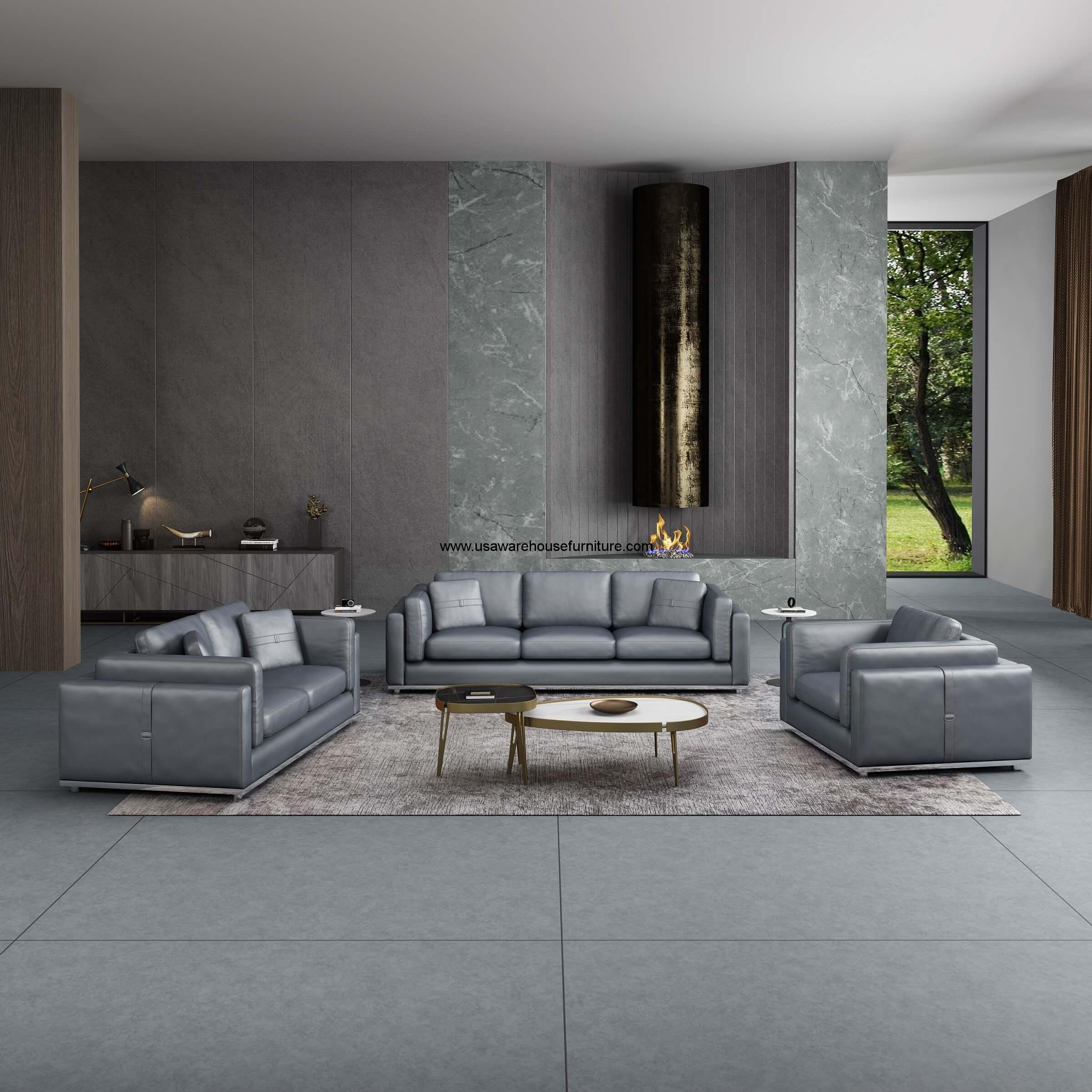 Italian Leather Luxury Modern Sofa Set